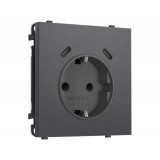 Электрическая розетка 2USB С+C 20W (быст. зар.) с/з с/ш 16A-250V Ambrella Volt SIGMA, Антрацит серый