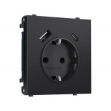 Электрическая розетка 2USB A+C 20W (быст. зар.) с/з с/ш 16A-250V Ambrella Volt SIGMA, Черный матовый