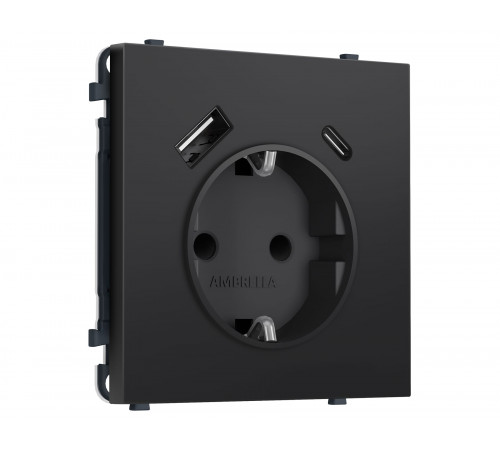 Электрическая розетка 2USB A+C 20W (быст. зар.) с/з с/ш 16A-250V Ambrella Volt SIGMA, Черный матовый