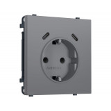 Электрическая розетка Платиново-серый Мягкое кас. 2USB С+C 20W (быст.зар) с/з с/ш 16A-250V Ambrella Volt SIGMA, Платиново-серый Мягкое касание