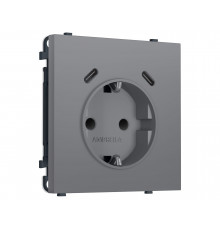 Электрическая розетка Платиново-серый Мягкое кас. 2USB С+C 20W (быст.зар) с/з с/ш 16A-250V Ambrella Volt SIGMA, Платиново-серый Мягкое касание