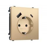 Электрическая розетка 2USB A+C 20W (быст. зар.) с/з с/ш 16A-250V Ambrella Volt SIGMA, Золото Мягкое касание
