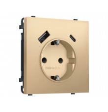 Электрическая розетка 2USB A+C 20W (быст. зар.) с/з с/ш 16A-250V Ambrella Volt SIGMA, Золото Мягкое касание