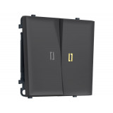 2-кл проходной выключатель с подсветкой 3200K 10A-250V Ambrella Volt SIGMA, Графит Мягкое касание