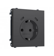 Электрическая розетка 2USB С+C 20W (быст. зар.) с/з с/ш 16A-250V Ambrella Volt SIGMA, Графит Мягкое касание