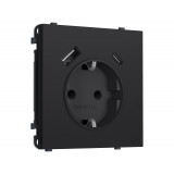 Электрическая розетка 2USB A+C 20W (быст. зар.) с/з с/ш 16A-250V Ambrella Volt SIGMA, Черный Мягкое касание