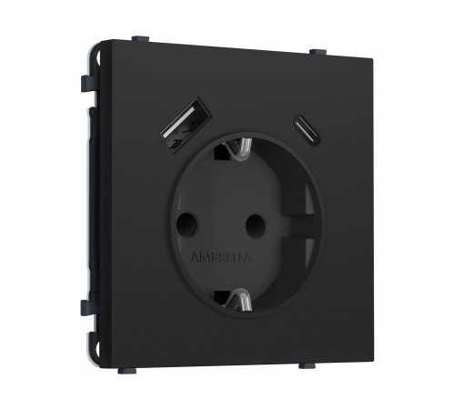 Электрическая розетка 2USB A+C 20W (быст. зар.) с/з с/ш 16A-250V Ambrella Volt SIGMA, Черный Мягкое касание