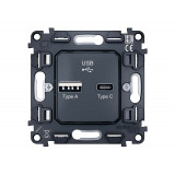 Розетка 2USB A+C 20W (быстрая зарядка) Ambrella Volt, Серый