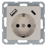 Jasmart G Тауп Розетка с/з со шторками 16A c USB A+C 25W