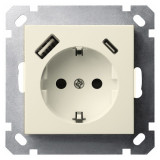 Jasmart G Слоновая кость Розетка с/з с USB A+C со шторками 16A 250V~ 2P+T USB 25W