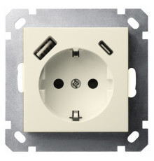 Jasmart G Слоновая кость Розетка с/з с USB A+C со шторками 16A 250V~ 2P+T USB 25W
