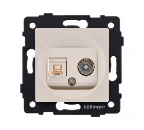 Розетка двойная TV (мама) + RJ45 Cat.6 Kollinger REA-021GD, золотой