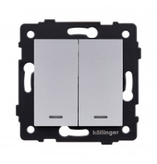 Выключатель 2-клавишный проходной 10А/250В с LED подсветкой Kollinger REA-S-010GY, серый