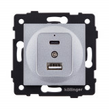 Розетка USB A+C 20W Kollinger REA-037GY, серый