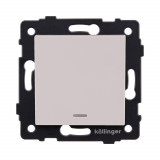 Выключатель кнопочный 1-клавишный 10А/250В с LED подсветкой Kollinger REA-S-013CM, кашемир матовый