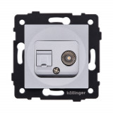 Розетка двойная TV (мама) + RJ45 Cat.6 Kollinger REA-021GY, серый