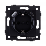 Розетка штепсельная SCHUKO 16A/250 В с USB A+C 20W Kollinger REA-004BK, черный