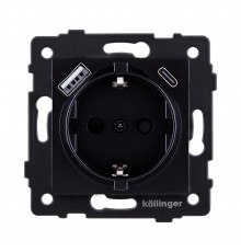 Розетка штепсельная SCHUKO 16A/250 В с USB A+C 20W Kollinger REA-004BK, черный