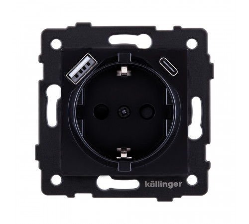 Розетка штепсельная SCHUKO 16A/250 В с USB A+C 20W Kollinger REA-004BK, черный