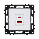 Розетка USB A+C 65W Kollinger Asthetik AS-024WH, белый