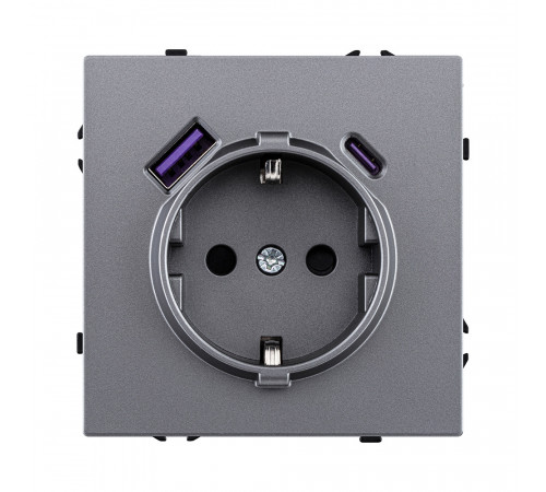 Розетка штепсельная SCHUKO 16A/250 В с USB A+C 20W Kollinger Eclipse EC-016GY, серый