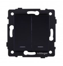 Выключатель кнопочный 2-клавишный 10А/250В с LED подсветкой Kollinger REA-S-014BK, черный