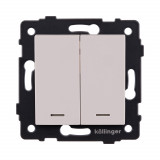 Выключатель 2-клавишный 10А/250В с LED подсветкой Kollinger REA-S-008CM, кашемир матовый
