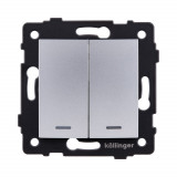 Выключатель 2-клавишный 10А/250В с LED подсветкой, изогнутый Kollinger REA-R-008GY, серый
