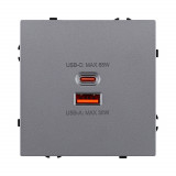 Розетка USB A+C 65W Kollinger Eclipse EC-024GY, серый