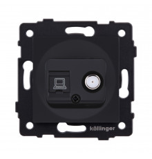 Розетка двойная спутниковая SAT + RJ45 Cat.6 Kollinger REA-014BM, черный матовый
