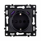 Розетка штепсельная SCHUKO 16A/250 В с USB A+C 20W Kollinger Asthetik AS-016BK, черный