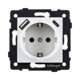 Розетка штепсельная SCHUKO 16A/250 В с USB A+C 20W Kollinger REA-004WH, белый