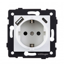 Розетка штепсельная SCHUKO 16A/250 В с USB A+C 20W Kollinger REA-004WH, белый