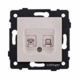 Розетка двойная RJ11 + RJ45 Cat.6 Kollinger REA-011CM, кашемир матовый