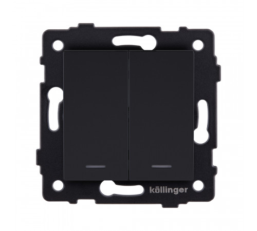Выключатель 2-клавишный 10А/250В с LED подсветкой Kollinger REA-S-008BM, черный матовый