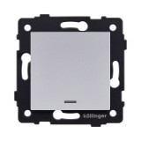 Выключатель 1-клавишный проходной 10А/250В с LED подсветкой Kollinger REA-S-004GY, серый