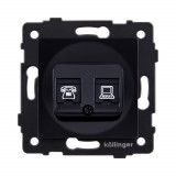 Розетка двойная RJ11 + RJ45 Cat.6 Kollinger REA-011BK, черный
