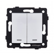 Выключатель 2-клавишный 10А/250В с LED подсветкой, изогнутый Kollinger REA-R-008WH, белый