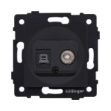 Розетка двойная TV (мама) + RJ45 Cat.6 Kollinger REA-021BM, черный матовый