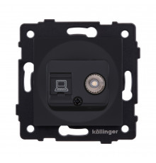 Розетка двойная TV (мама) + RJ45 Cat.6 Kollinger REA-021BM, черный матовый