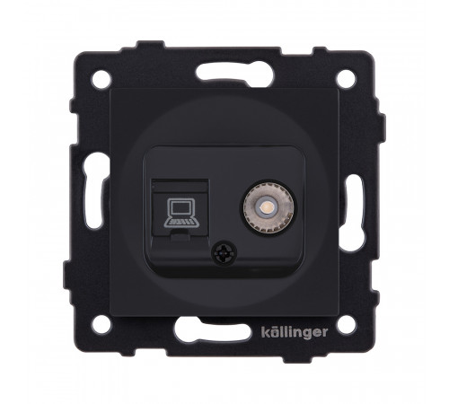 Розетка двойная TV (мама) + RJ45 Cat.6 Kollinger REA-021BM, черный матовый