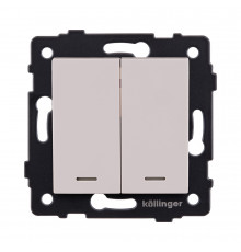 Выключатель кнопочный 2-клавишный 10А/250В с LED подсветкой Kollinger REA-S-014CM, кашемир матовый