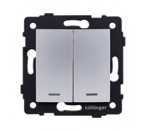 Выключатель 2-клавишный проходной 10А/250В с LED подсветкой, изогнутый Kollinger REA-R-010GY, серый