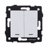 Выключатель кнопочный 2-клавишный 10А/250В с LED подсветкой Kollinger REA-S-014WH, белый