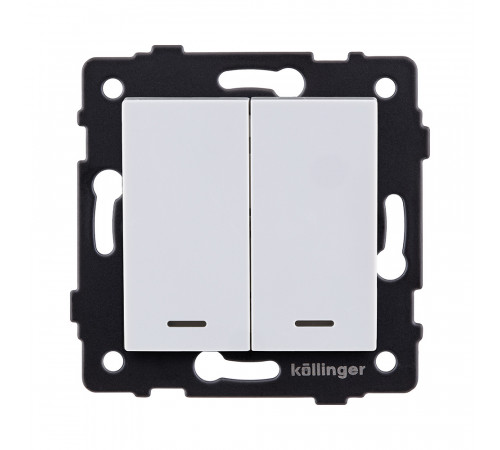Выключатель кнопочный 2-клавишный 10А/250В с LED подсветкой Kollinger REA-S-014WH, белый