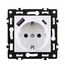 Розетка штепсельная SCHUKO 16A/250 В с USB A+C 20W Kollinger Asthetik AS-016WH, белый