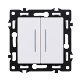 Выключатель 2-клавишный 10А/250В с LED подсветкой Kollinger Asthetik AS-010WH, белый