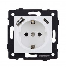Розетка штепсельная SCHUKO 16A/250 В с USB A+C 20W Kollinger REA-004WM, белый матовый