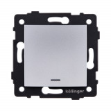Выключатель кнопочный 1-клавишный 10А/250В с LED подсветкой, изогнутый Kollinger REA-R-013GY, серый