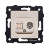 Розетка двойная TV (мама) + RJ45 Cat.5 Kollinger REA-012GD, золотой
